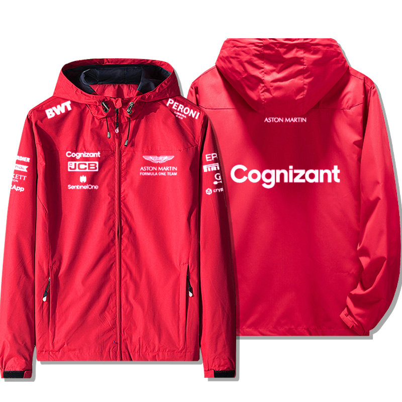 Veste Aston Martin Cognizant F1 JCB Capuche Homme Coupe-vent Imperméable